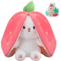 Brinquedo de pelúcia ILOVETEEPEE Kawaii Strawberry Bunny reversível 25 cm