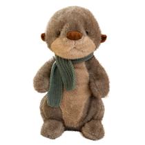 Brinquedo de pelúcia, linda lontra sentada com lenço verde de 26 cm para crianças