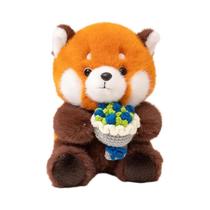Brinquedo De Pelúcia Panda Vermelho Raccoon, Fofo, Com Buquê De Flores, Presente Para O Dia Dos