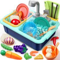 Brinquedo de pia de cozinha Geyiie Play Sink com água corrente para crianças