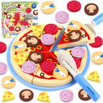 Brinquedo de pizza Beberolen Wooden para crianças com corte, conjunto de 24 unidades
