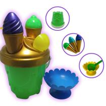 Brinquedo de Praia Infantil Baldinho Castelo Moldes Sorvete Kit Criança Menino Menina Areia Terra Rei do Balde Verde Presente Brinquedo de Praia Infantil Baldinho Castelo Moldes Sorvete Kit Criança Menino Menina Areia Terra Rei do Balde Verde Presente