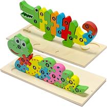 Brinquedo de quebra-cabeça de animais de madeira perfeito para crianças de 3 a 8 anos, quebra-cabeça numérico, presente para crianças de 3 a 8 anos, brinquedo de cobra e crocodilo