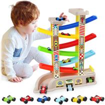 Brinquedo de rampa de carro Aotipol Montessori para crianças de 2 a 3 anos com 6 carros