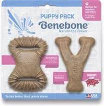 Brinquedo de roer para cães filhotes Benebone Puppy 2- Pack Bacon Wishbone + Dental Chew