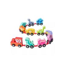 Brinquedo didático de madeira Train Montessori Numbers Dinosaur Brinquedo didático de madeira Train Montessori Numbers Dinosaur