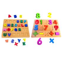 Brinquedo Didático de Raciocínio Lógico Números e Letras Peças de Encaixar