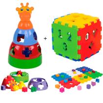 Brinquedo Didático Educativo Pedagógico Infantil Criança Bebê Girafa e Cubo Encaixa Empilha - Mercotoys