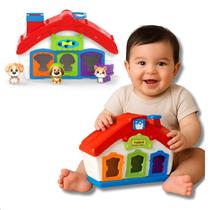 Brinquedo Didático Infantil Casinha Com 3 Pet Bebê Casa 27cm JP BRINK Interativo
