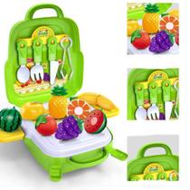 Brinquedo Didático infantil Cozinha Maleta Mochila Com Frutas E Vegetais Realistas -24 Peças