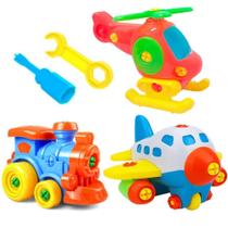 Brinquedo Didático Infantil de Montar Avião Trem e Helicóptero Kit 2