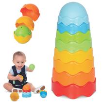 Brinquedo Didatico Torre Bebe Empilhar Presente +6 meses Menino Menina Educativo Banho Agua 1 ano - Mercotoys