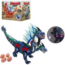 Brinquedo Dinossauro 4 Cabeças Anda Sozinho Som e Luz Com Projetor