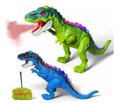 Brinquedo Dinossauro Controle Remoto T Rex Anda Solta Fumaça Som Luz