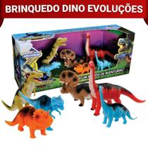 Brinquedo Dinossauro Evoluções c/ 6 Dinos em Vinil Articulado Menino Coleção