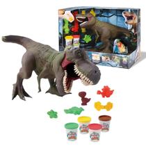 Brinquedo Dinossauro T-rex Ataca e 4 Massinhas de modelar
