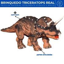 Brinquedo Dinossauro Triceratops Grande Articulado c/ Som Realista Miniatura Macio Atóxico de Vinil - Bee Toys