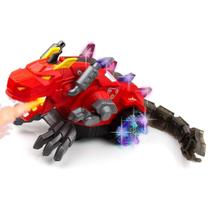 Brinquedo dragão realista solta fumaça com luzes e som - não tem
