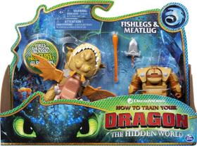 Brinquedo Dreamworks Dragons Fishlegs & Meatlug com blindagem Viking