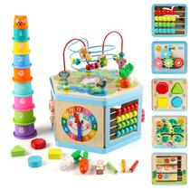 Brinquedo educacional Activity Cube Vomocent Wooden para 1-3 anos