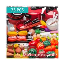 Brinquedo Educacional de Comida de Faz de Conta para Crianças - Frutas, Legumes e Acessórios de Cozinha