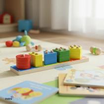 Brinquedo Educativo 05 Colunas Encaixe Formas Geométricas para Bebês Criativo Pedagógico Mickey Minnie