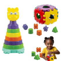 Brinquedo Educativo 2 Encaixes Girafa Cubo Didático Blocos