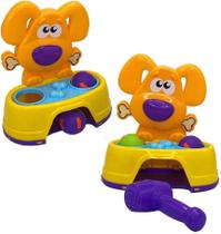 Brinquedo Educativo Bate Dog com 2 Bolinhas e Martelo, Cachorro Laranja, Interativo