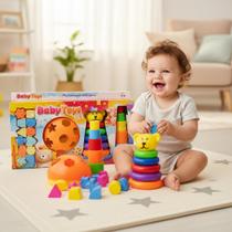 Brinquedo Educativo Bebê 1 Ano Ursinho Argolas Monta Desmonta Peças De Encaixar Torre Formas Geométricas Didático E Pedagógico Crianças 12 Mese