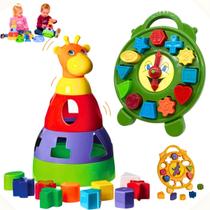 Brinquedo Educativo Bebê 1ano Relogio Encaixe Girafa Didático Menino Menina