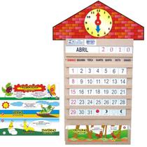 Brinquedo Educativo Calendario Relogio Em Mdf 58 Peças