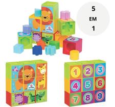 Brinquedo Educativo Cubinhos Bebê Montar Empilhar Formas Menino Menina Criança Presente 1 ano - Mercotoys