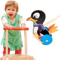 Brinquedo Educativo de Empurrar Pinguim Rola em MDF