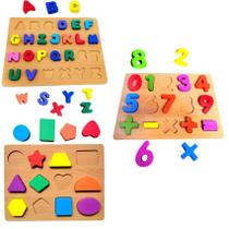 Brinquedo Educativo de Encaixar Peças Letras e Formas Geométricas em Madeira - DM Toys