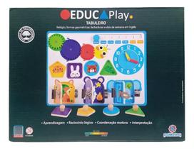 Brinquedo Educativo de Madeira Tabuleiro Relógio, Formas e Inglês EducaPlay - Polibrinq