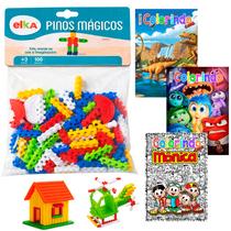 Brinquedo Educativo de Montar Pinos Magicos Kit com 100 Peças Série Brinquedos de Menina e Menino Elka