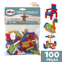 Brinquedo Educativo de Montar Pinos Magicos Kit com 100 Peças Série Brinquedos de Menina e Menino Elka