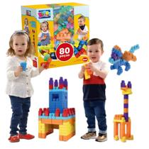 Brinquedo Educativo Didático Infantil Diversão Bebe blocos de montar 80 peças grande - DISMAT