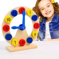 Brinquedo Educativo Didático Madeira Relógio Colorido Números