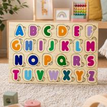 Brinquedo Educativo Didático Quebra Cabeça Encaixe com Pino Letras Alfabeto