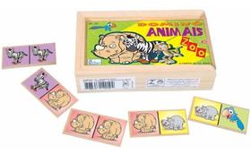 Brinquedo Educativo Domino Animais Zoo Madeira Simque