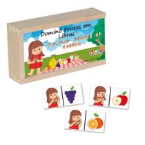 Brinquedo Educativo Domino De Frutas Em Libras Em MDF 28 Peças - Carlu - CARLU BRINQUEDOS