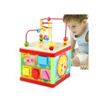 Brinquedo educativo em cubo de madeira Montessori 5 em 1 30,5x30,5x40cm Brinquedo educativo em cubo de madeira Montessori 5 em 1 30,5x30,5x40cm