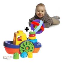 Brinquedo Educativo Encaixe Para Bebê 1 Ano Barco Didático Bolinha Atividades