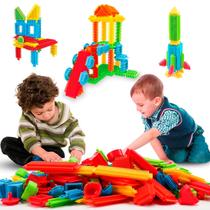 Brinquedo Educativo Infantil Bloco de Montar 150 Peças de Encaixar Coloridas Didático Pedagógico Educativo Criativo