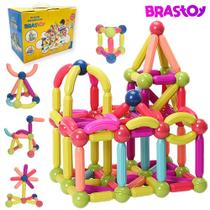 Brinquedo Educativo Infantil Bloco de Montar Magnético Brastoy 64 ou 120 Peças Coloridas Grandes com Bolsa de Armazenamento Brinquedo Educativo Infantil Bloco de Montar Magnético Brastoy 64 ou 120 Peças Coloridas Grandes com Bolsa de Armazenamento