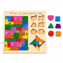 Brinquedo Educativo Infantil Montessori Puzzle Madeira Formas Geométricas Tetris Encaixe Sensorial ABC Coordenação Motora