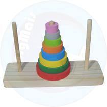 Brinquedo educativo infantil torre hanói colorida madeira
