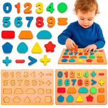 Brinquedo Educativo Madeira Tabuleiro De Encaixe Infantil Com Números E Formas Coloridas