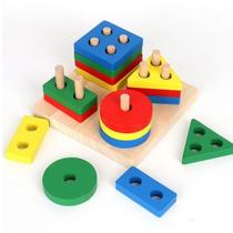 Brinquedo Educativo Montessori de Madeira Didático Sensorial Formas e Cores Empilháveis para Bebê Brinquedo Educativo Montessori de Madeira Didático Sensorial Formas e Cores Empilháveis para Bebê